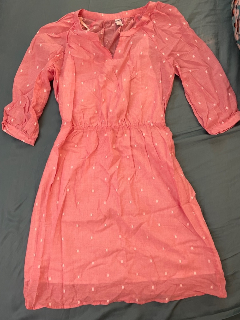 New Old Navy Pink Dot-Print Drawstring Waist Dress Women XS